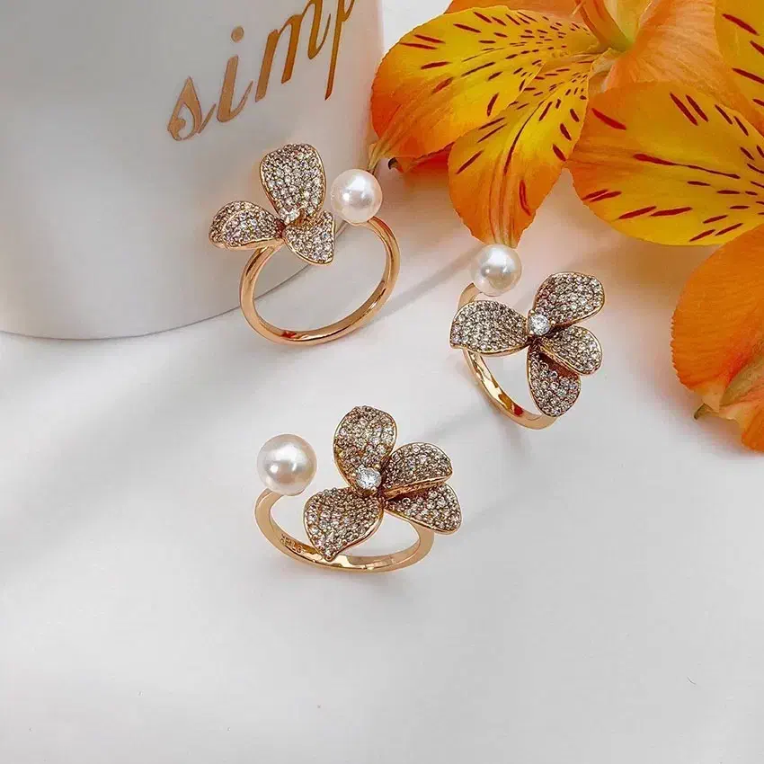 انگشتر ژوپینگ طرح گل و مروارید|بدلیجات|تبریز, |دیوار