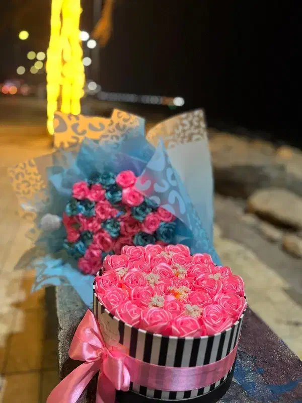 دسته گل رز ربانی و باکس|گل مصنوعی|بندرعباس, |دیوار