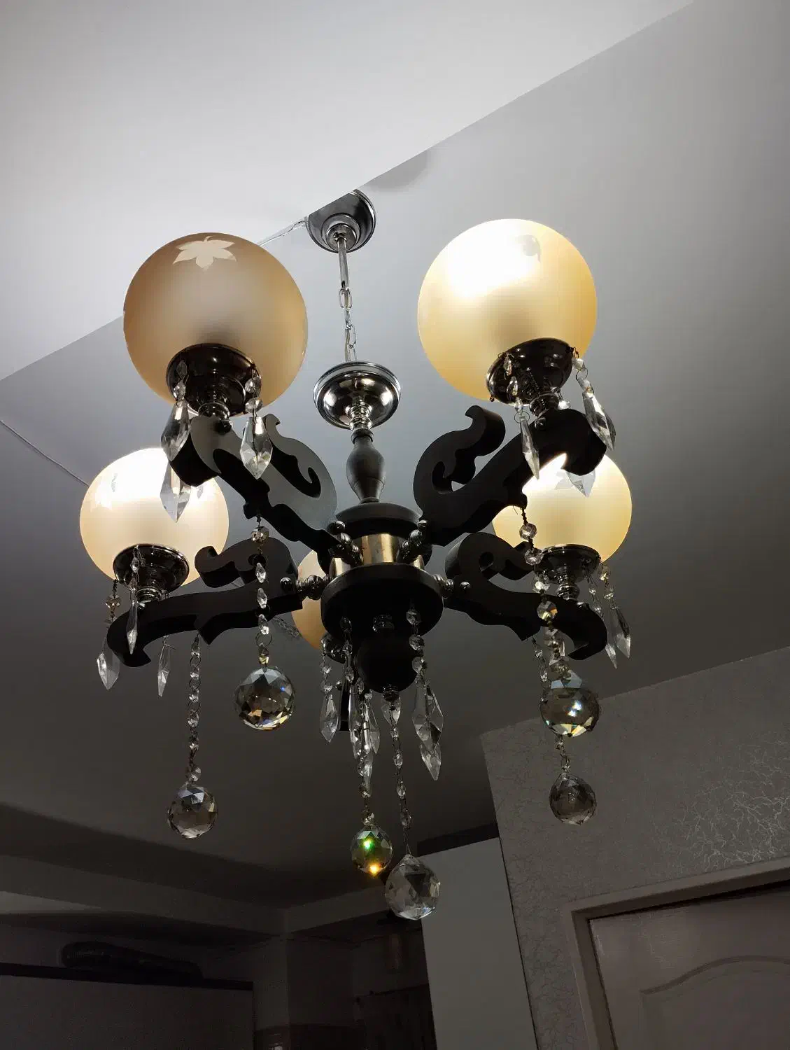 لوسترچوب و استیل وکریستال ۵شاخه|لوستر و چراغ آویز|ماهدشت, |دیوار