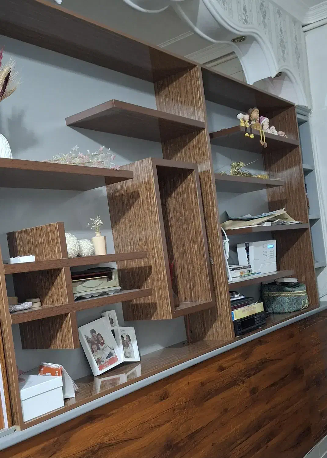 دوتیکه جا دکوری ام دی اف دو تیکه کتابخانه|کتابخانه، شلف، قفسه‌های دیواری|زاهدان, |دیوار