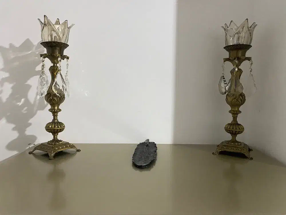 شمعدانی برنجی روکش آنتیک|صنایع دستی و سایر لوازم تزئینی|مهاجران, |دیوار