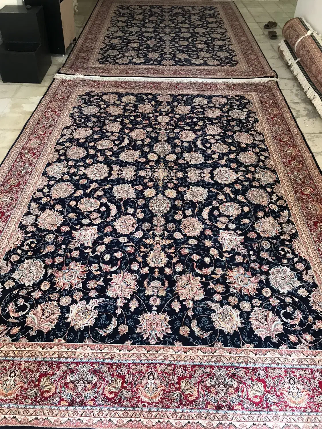 ۴ تخته فرش ۹ متری سرمه ای نخ پنبه|فرش|ایلام, |دیوار