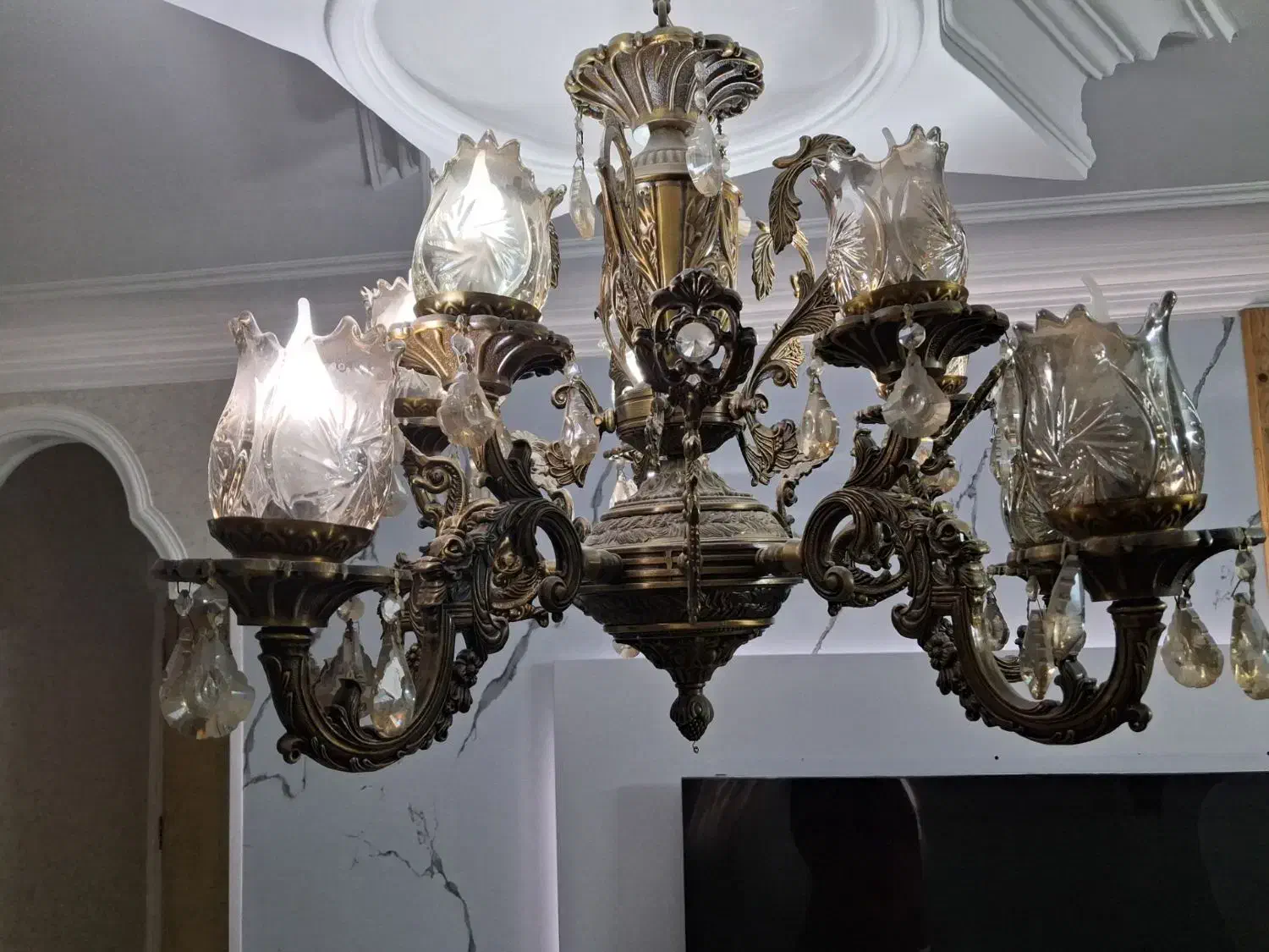 دوعددلوستر 5شاخه سالم در حد نو|لوستر و چراغ آویز|گرگان, |دیوار