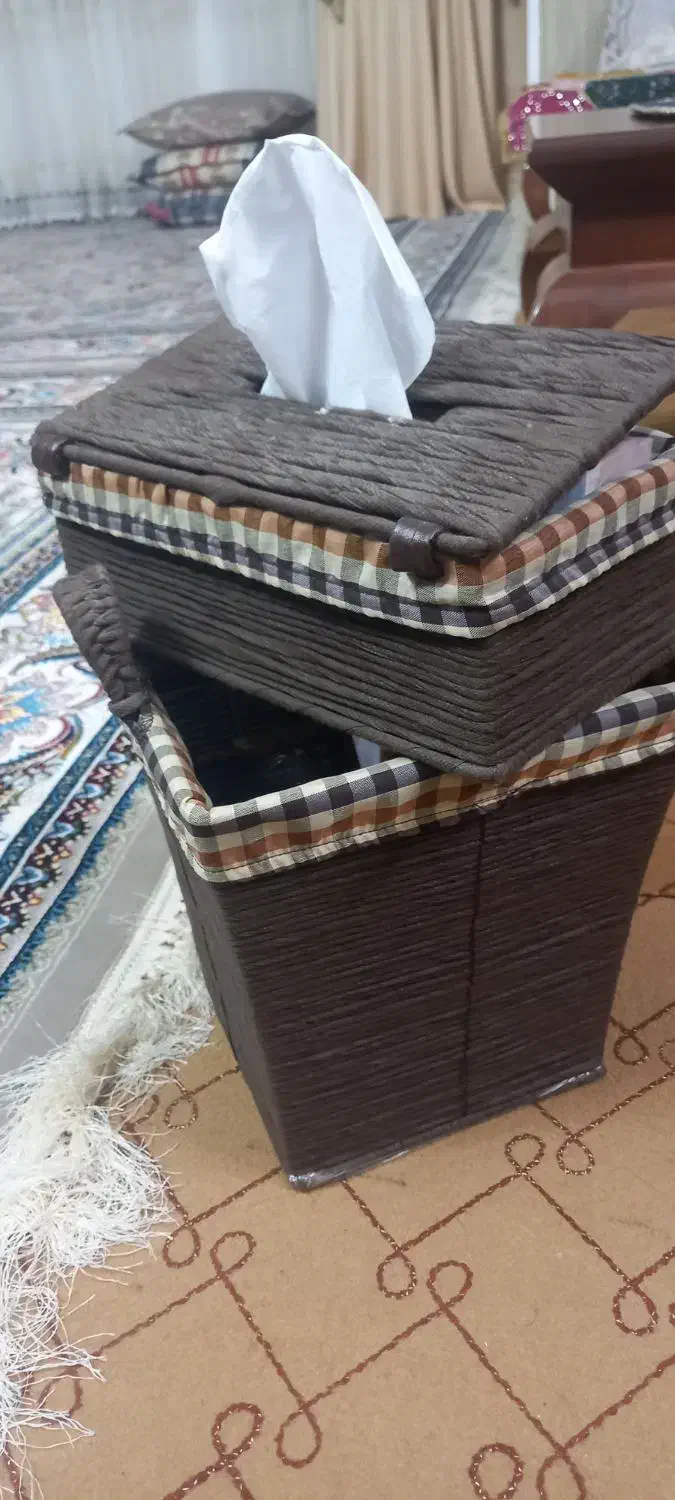 سطل و جای دستمال کاغذی حصیری|صنایع دستی و سایر لوازم تزئینی|قم, بنیاد|دیوار