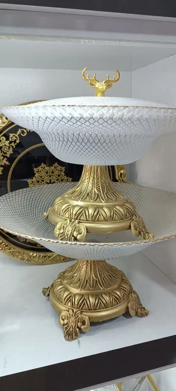 ظروف پذیرایی پایه دار ، پایه برنزی لب طلایی شطرنجی|ظروف سرو و پذیرایی|سبزوار, فیاض|دیوار