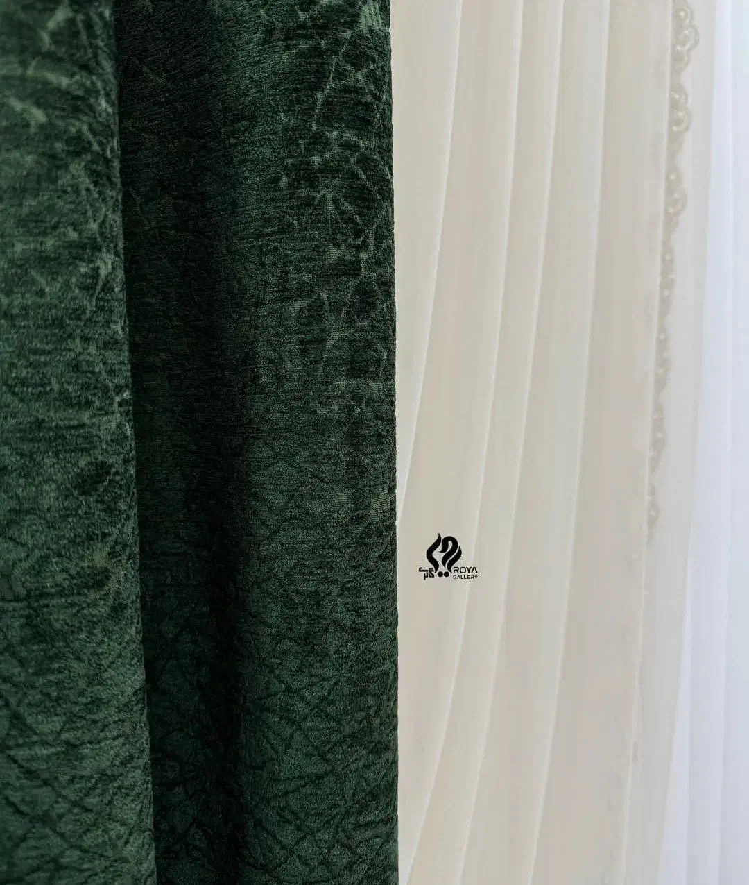 دوعدد پنل پرده سبز یشمی مغزی دوزی،نونو،،|پرده، رانر، رومیزی|رباط‌کریم, رباط‌کریم|دیوار