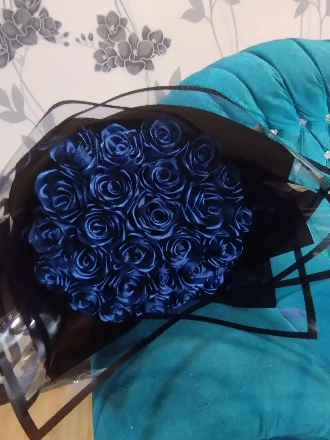 دسته گل ربانی ابی|گل مصنوعی|ابریشم, |دیوار