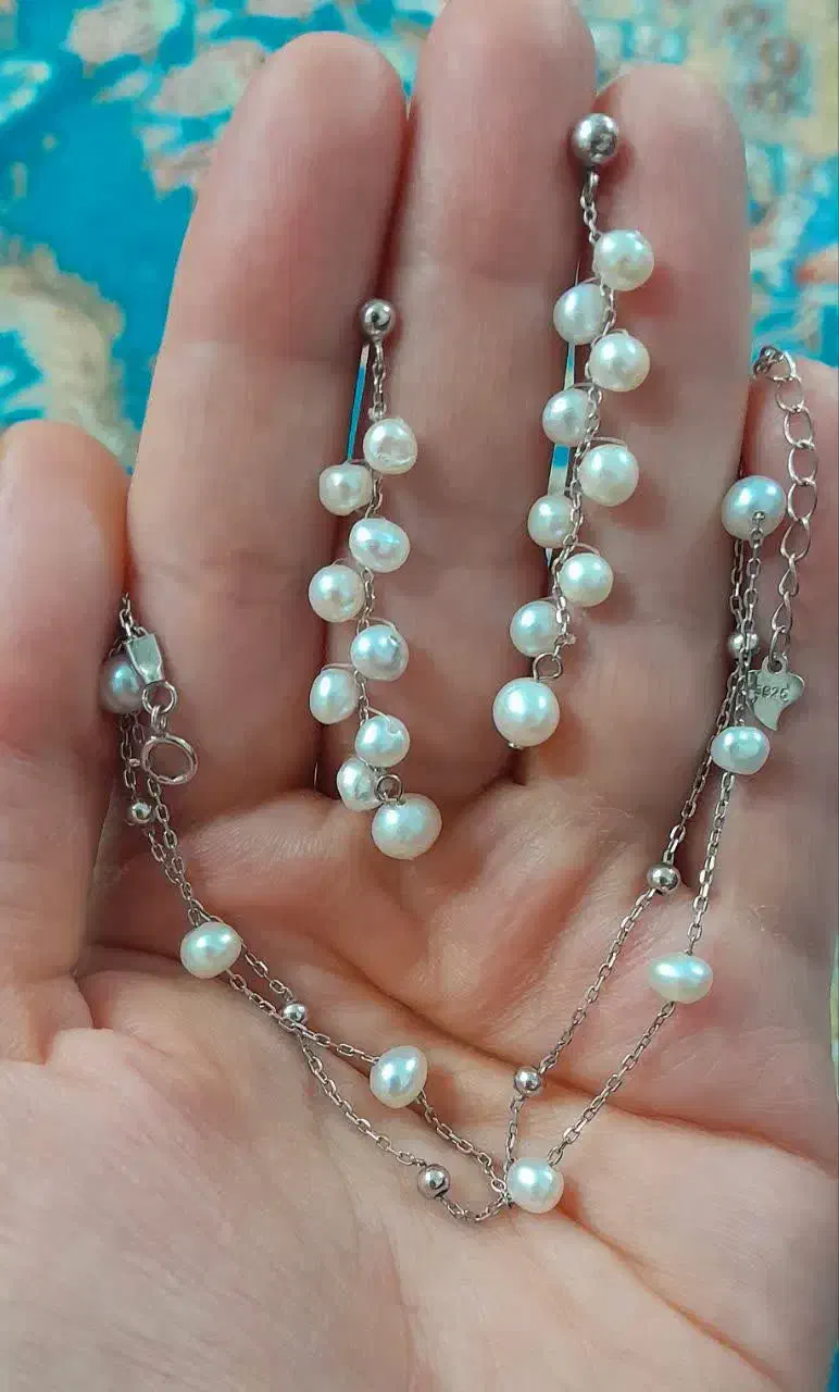 گردنبند نقره و مروارید پرورشی|جواهرات|میبد, |دیوار