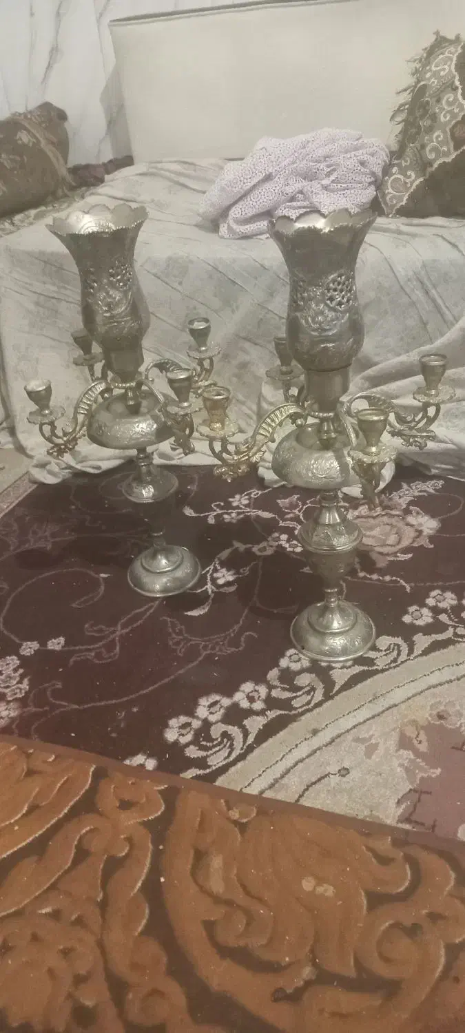 آینه شمعدان شمعدونی یک جفت شمدانی قدیمی|صنایع دستی و سایر لوازم تزئینی|محمدشهر, همایون ویلا|دیوار