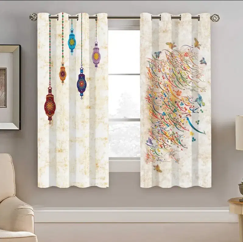 پرده مخمل پانچی، دو عدد|پرده، رانر، رومیزی|خرم‌آباد, |دیوار