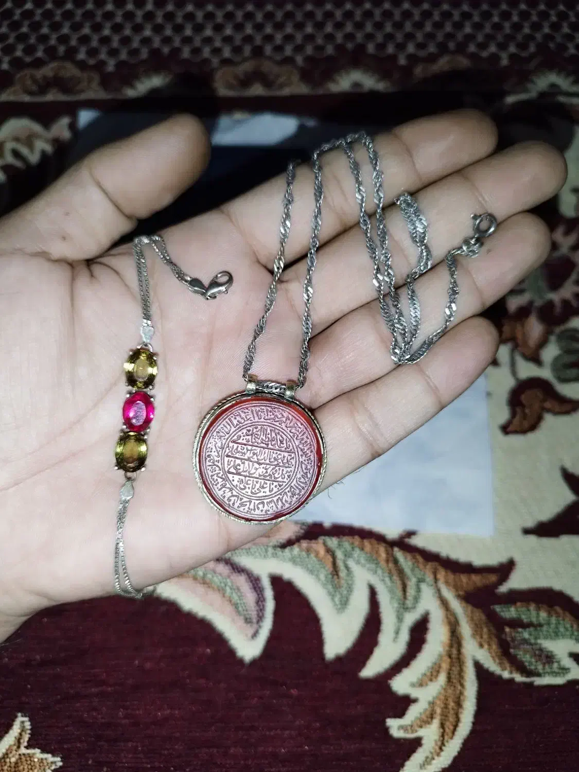 گردنبند نقره با دستبند نقره جواهر و پلاک خطی قدیمی|جواهرات|بیرجند, |دیوار