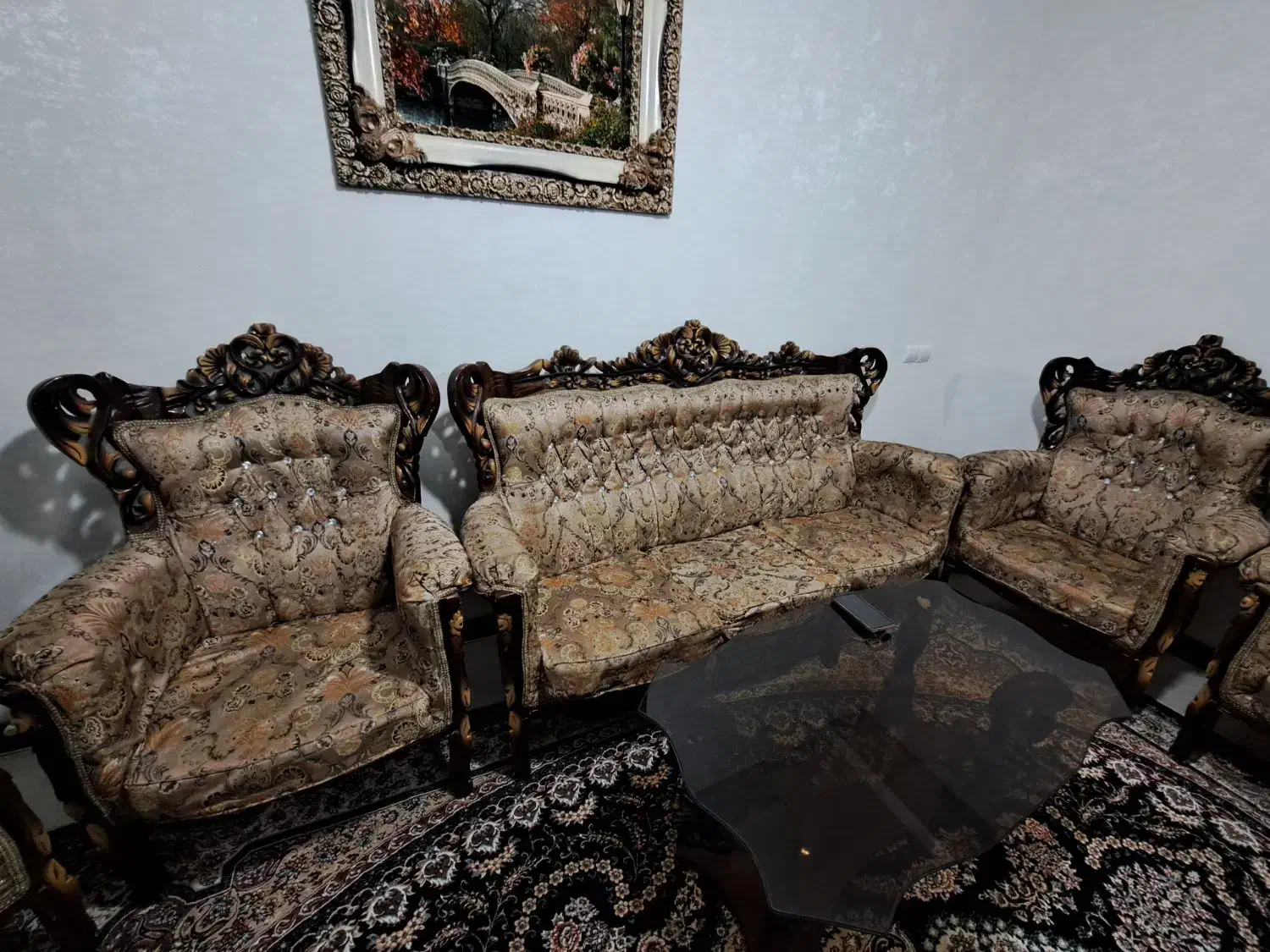 مبل سلطنتی ۹ نفره کارکرده|مبلمان خانگی و میز عسلی|اشتهارد, |دیوار