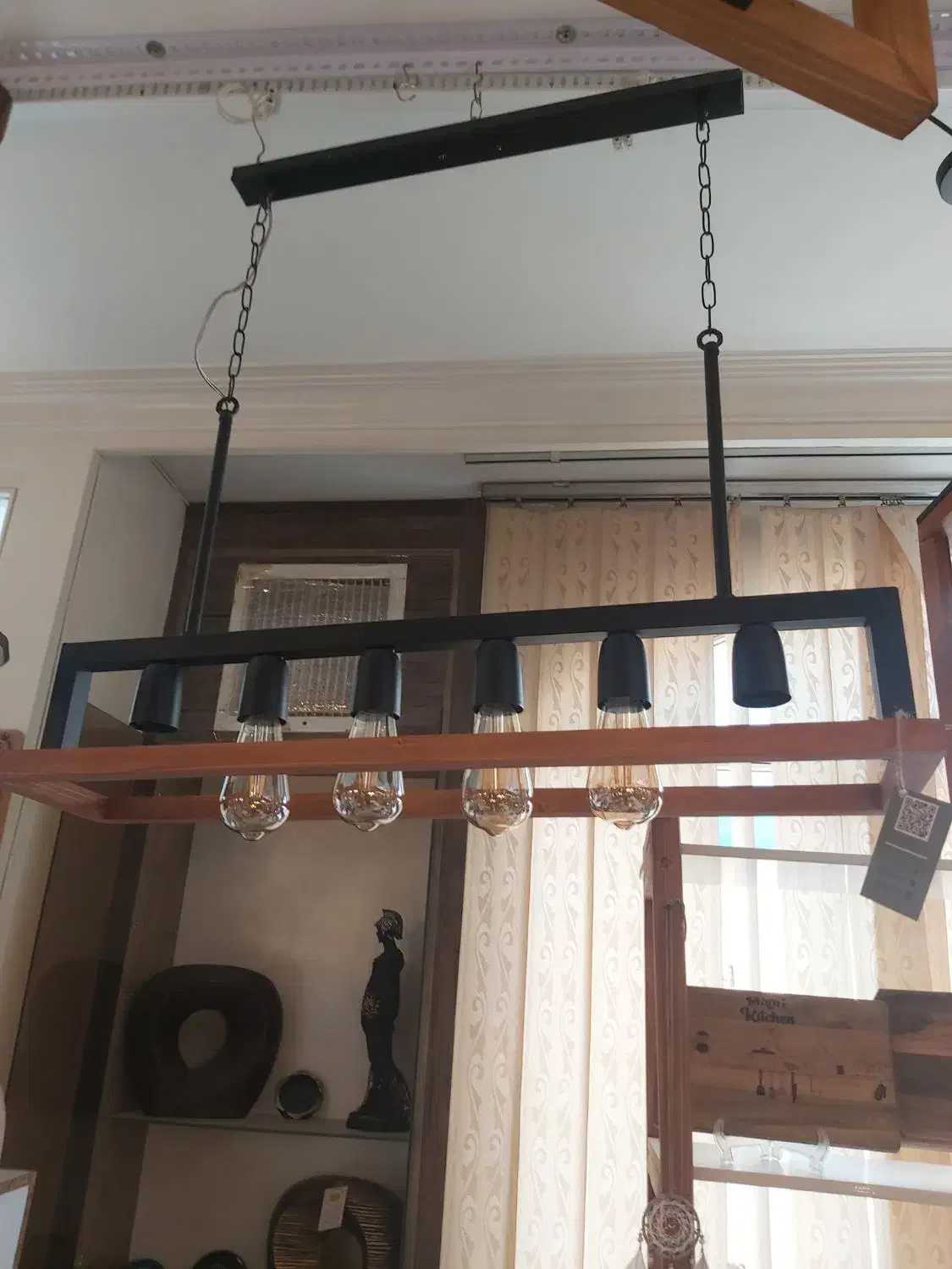 لاینر خطی ۶ شعله چوب روس فلز|لوستر و چراغ آویز|اصفهان, مصلی|دیوار