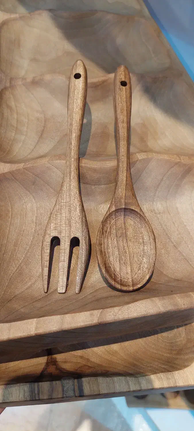 قاشق چنگال غذاخوری چوب گردو عمده و تک|ظروف سرو و پذیرایی|اصفهان, شاهزید|دیوار