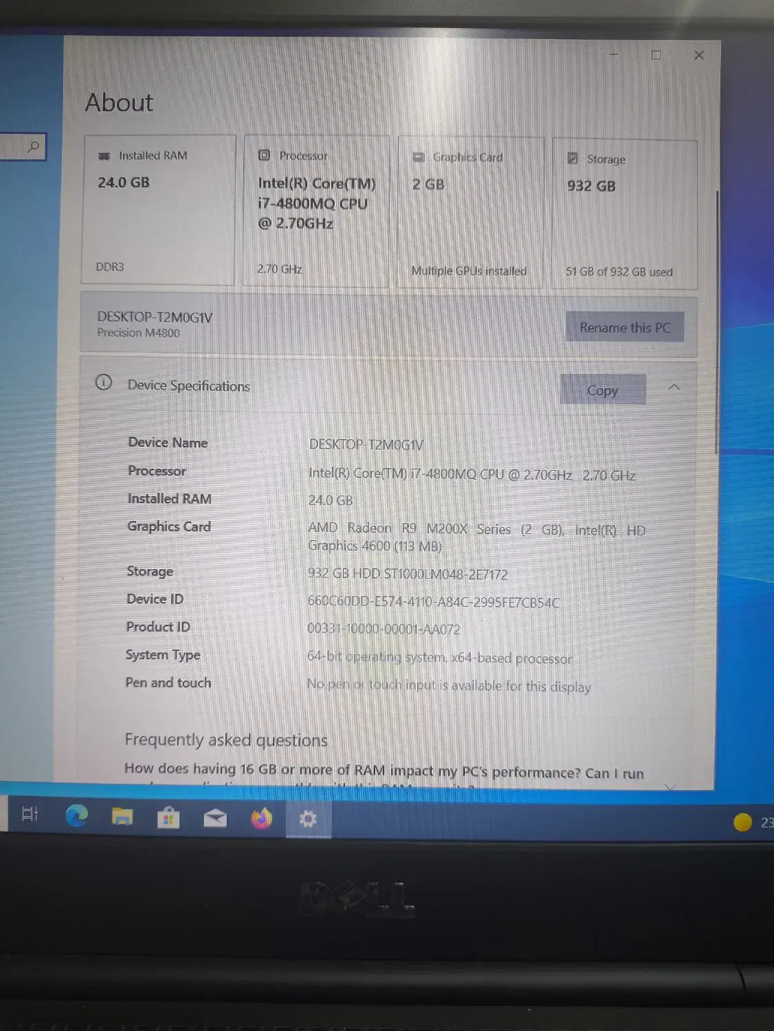 لپ تاپ دلm4800|رایانه همراه|فومن, |دیوار