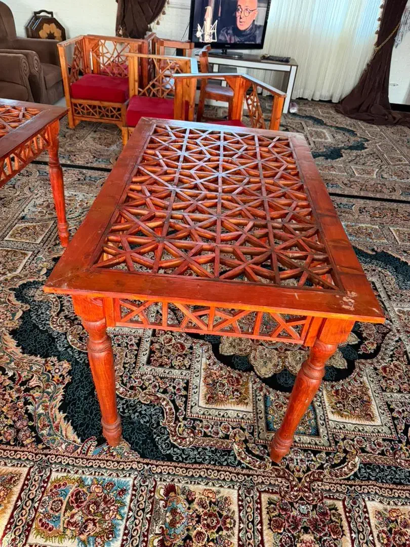 فروش سه عدد میز و چهار عدد صندلی گره چینی چوبی|میز و صندلی غذاخوری|محمودآباد, |دیوار