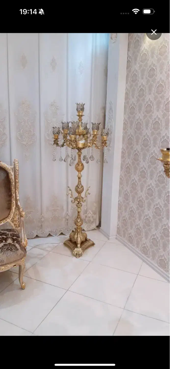 اباژور کنار سالنی برنجی پنج شعله دوبل ۱۱ شعله میشه|چراغ خواب و آباژور|مشهد, هنرور|دیوار