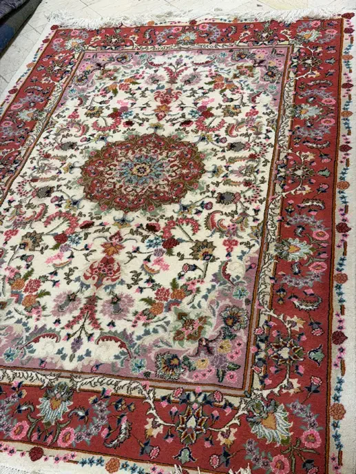 جفت فرش ۶ متری کرم گل ابریشم در حراج|فرش|تهران, آسمان|دیوار