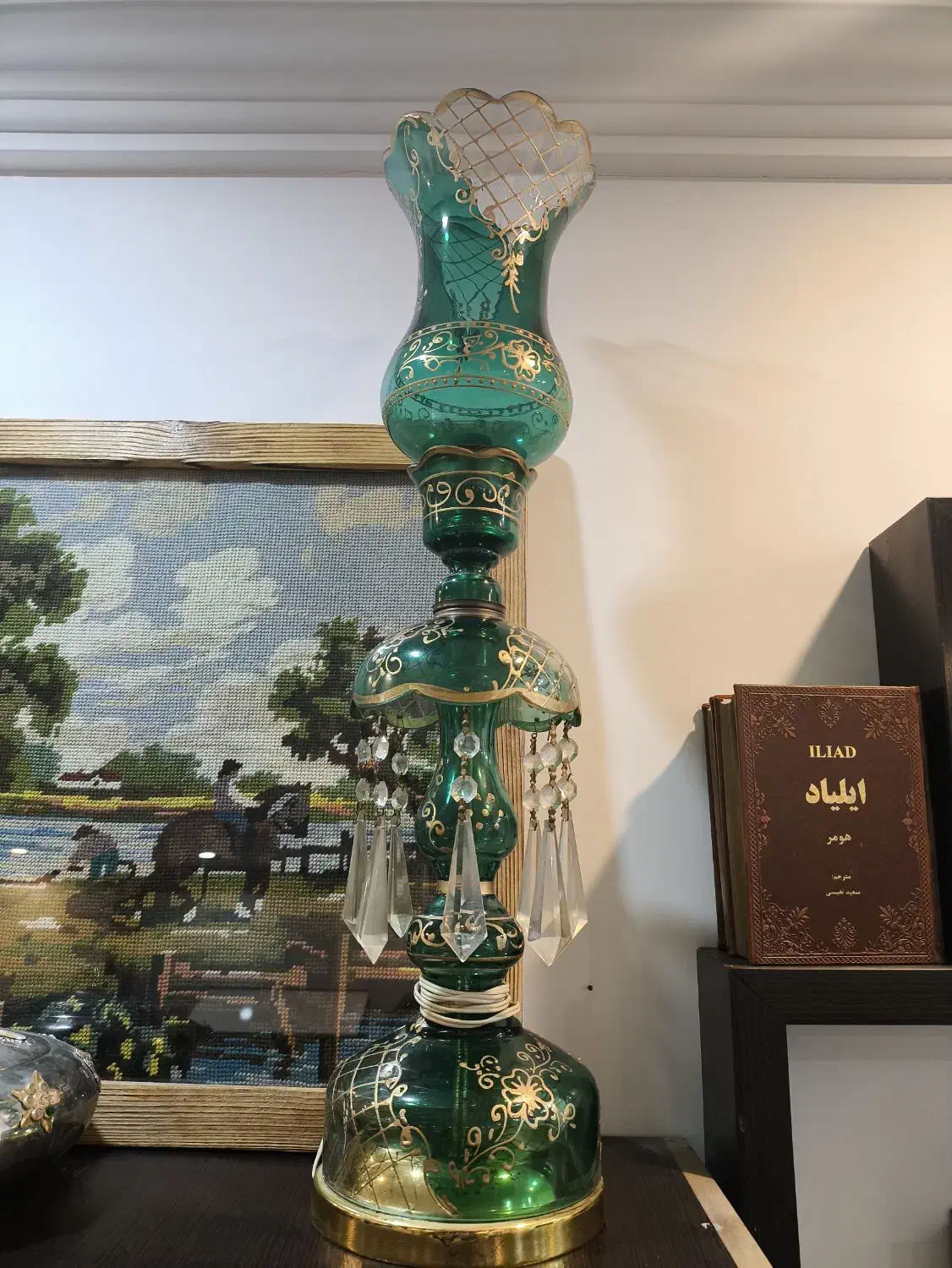 لمپا بلوری برقی آنتیک با آویز کریستال|لامپ و چراغ|قائم‌شهر, |دیوار