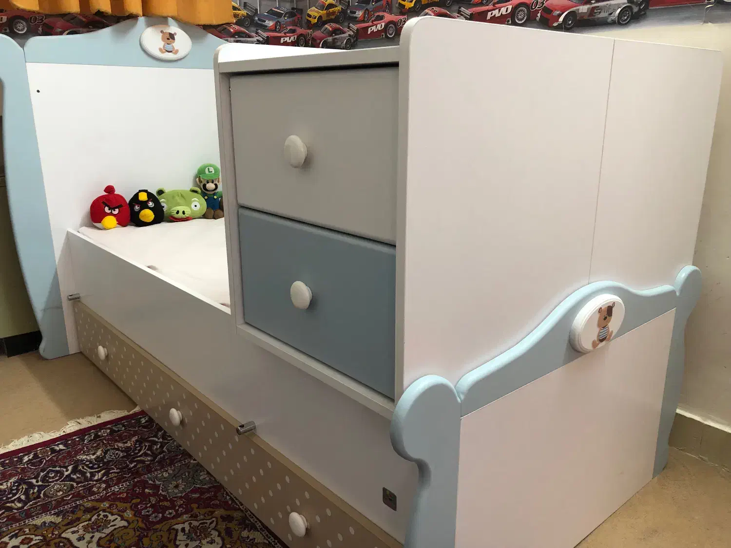 تخت دومنظوره کودک و‌نوجوان به همراه ست روتختی|تخت و صندلی بچه|زاهدان, |دیوار