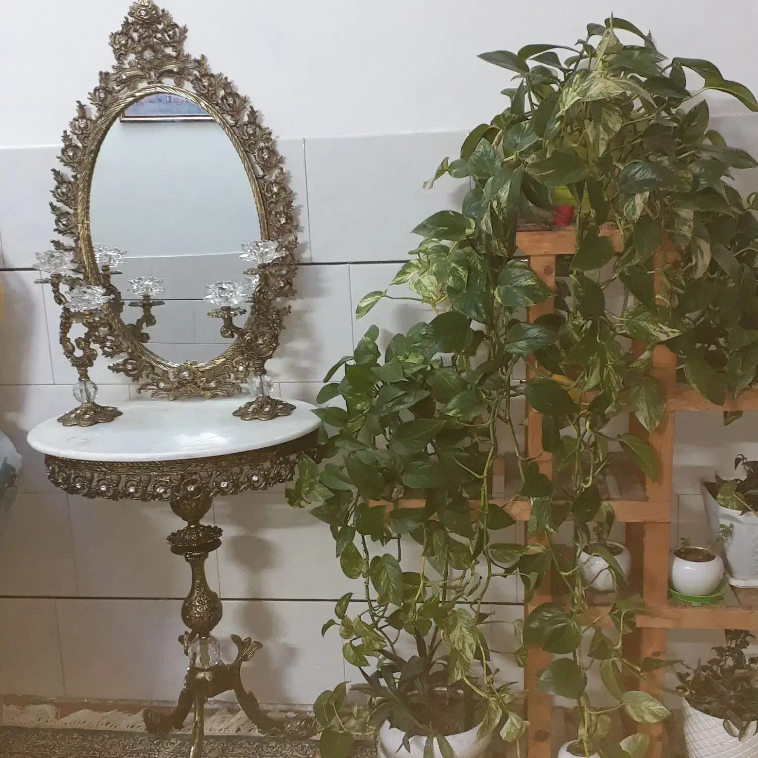 آینه و شمعدان برنزی|صنایع دستی و سایر لوازم تزئینی|خمینیشهر, |دیوار