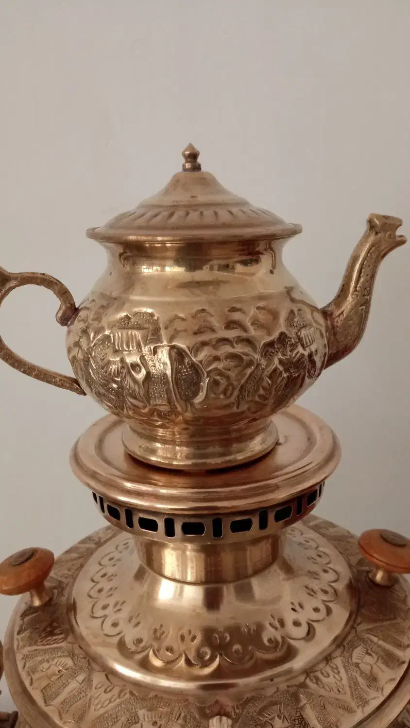 سماور گازی برنج با قوری .پارچ.سینی وکاسه|سماور، چای‌ساز، قهوه‌ساز|کرمانشاه, |دیوار