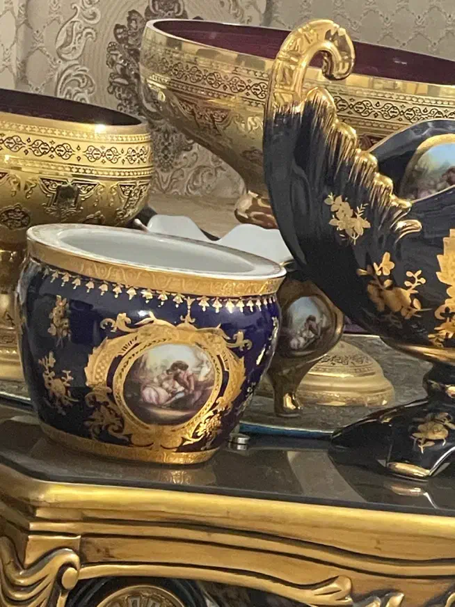 ظروف سرمه ای طلاکوب اصل|ظروف سرو و پذیرایی|تبریز, |دیوار