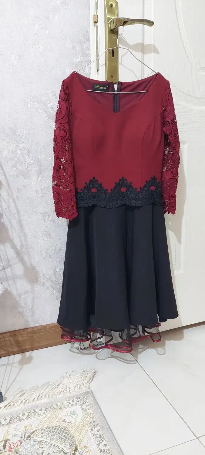 پیراهن مجلسی عروسکی کوتاه، کرپ مازراتی و گیپور|لباس|قزوین, |دیوار