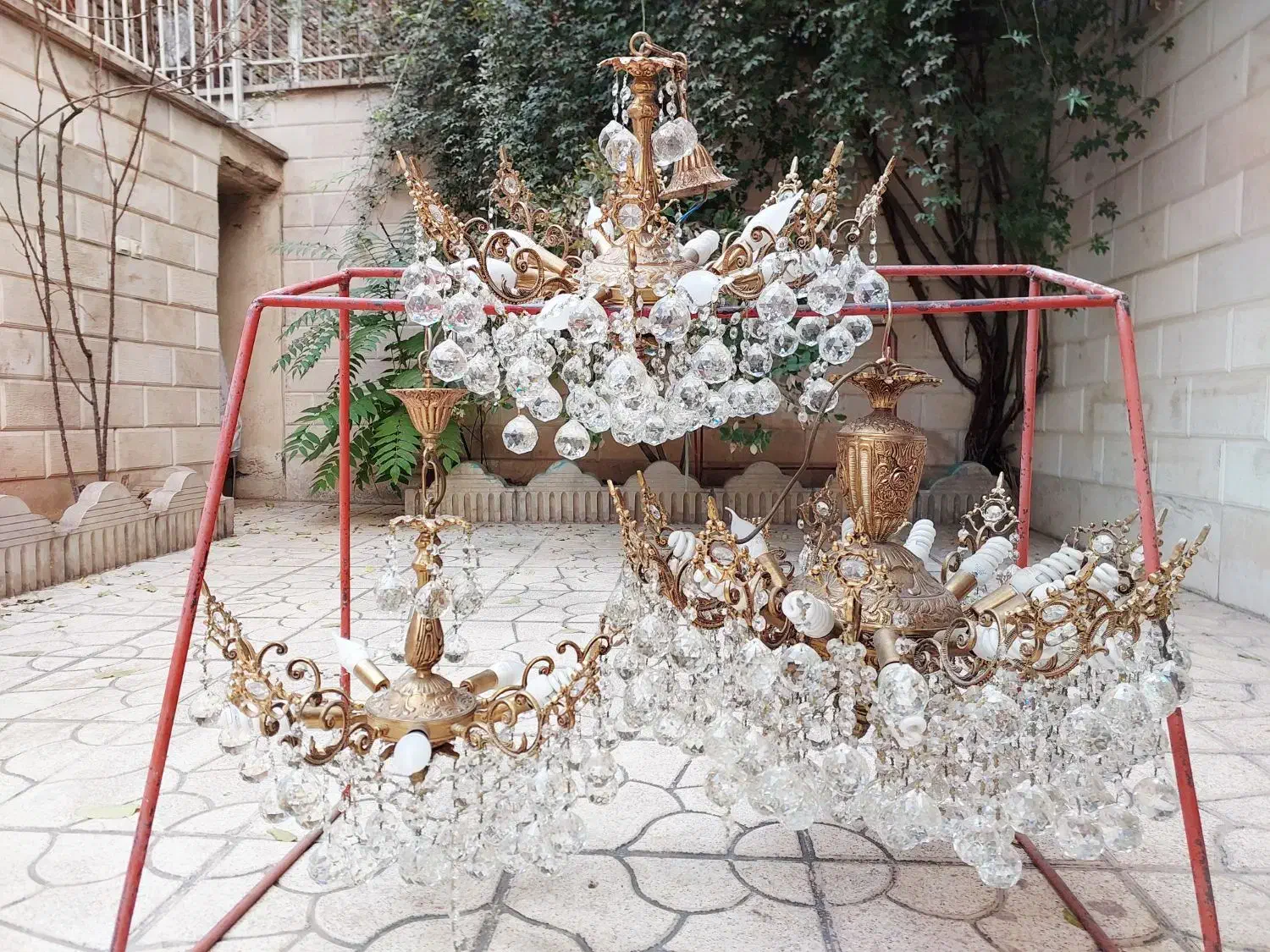 لوستر برنجی کریستال|لوستر و چراغ آویز|قزوین, |دیوار