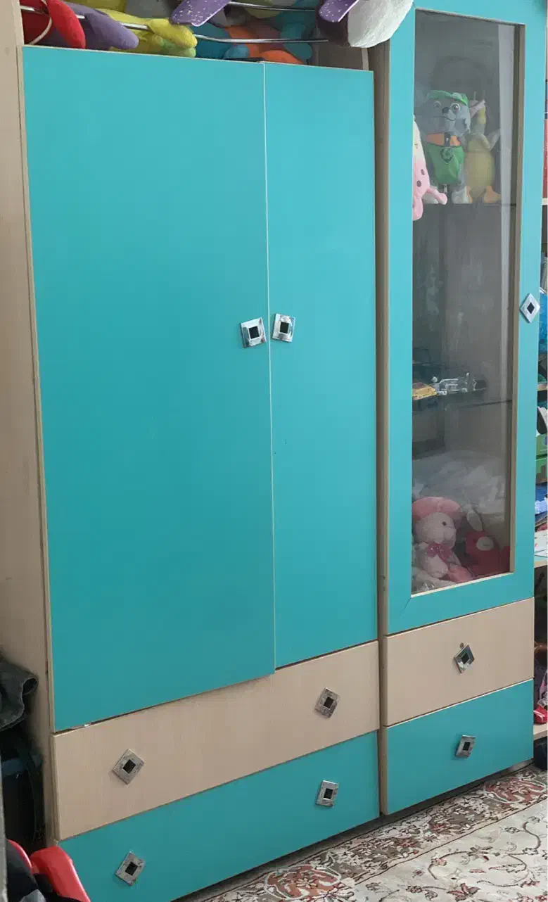 سرویس خواب کودک‌نوجوان با کمد ویترین بغلتختی تشک|تخت و سرویس خواب|تهران, پرستار|دیوار