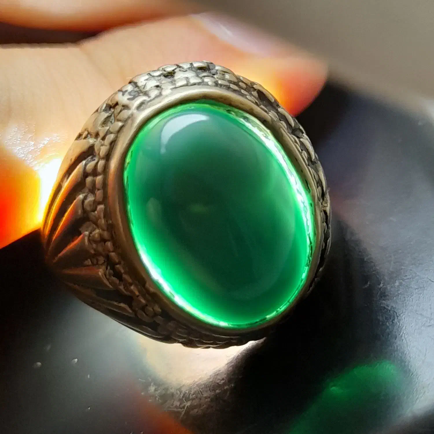 انگشتر شجر و عقیق سبز اصل|بدلیجات|کیش, |دیوار