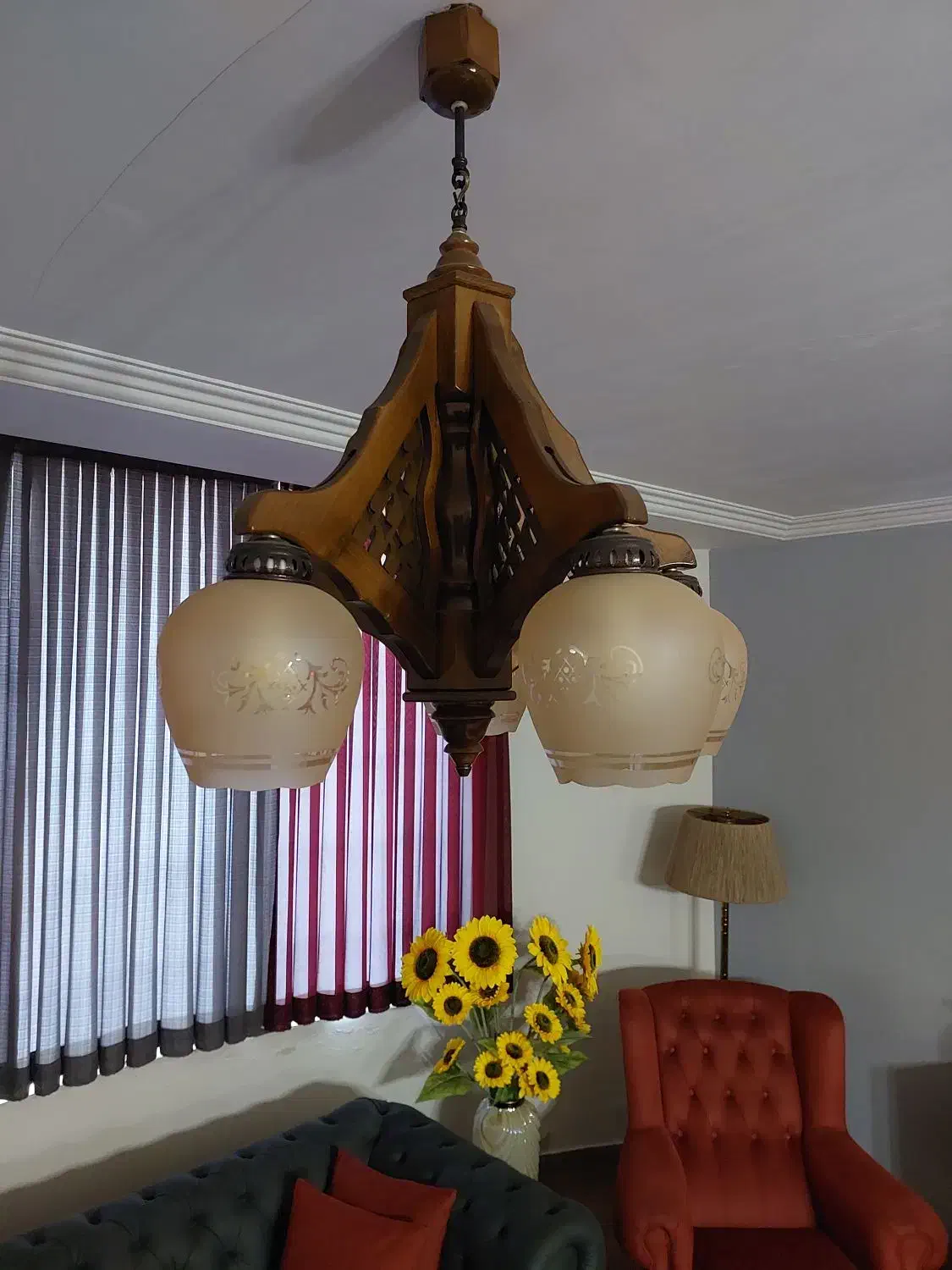 لوستر چوبی ۵ شعله|لوستر و چراغ آویز|چالوس, |دیوار