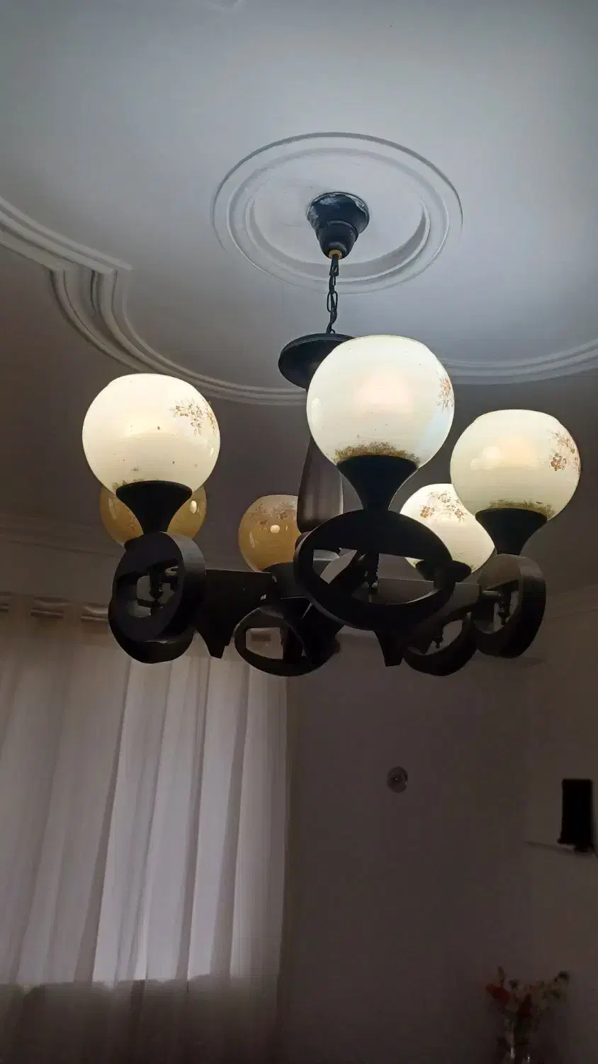 لوستر ۶ شعله چوبی|لوستر و چراغ آویز|سنگر, |دیوار