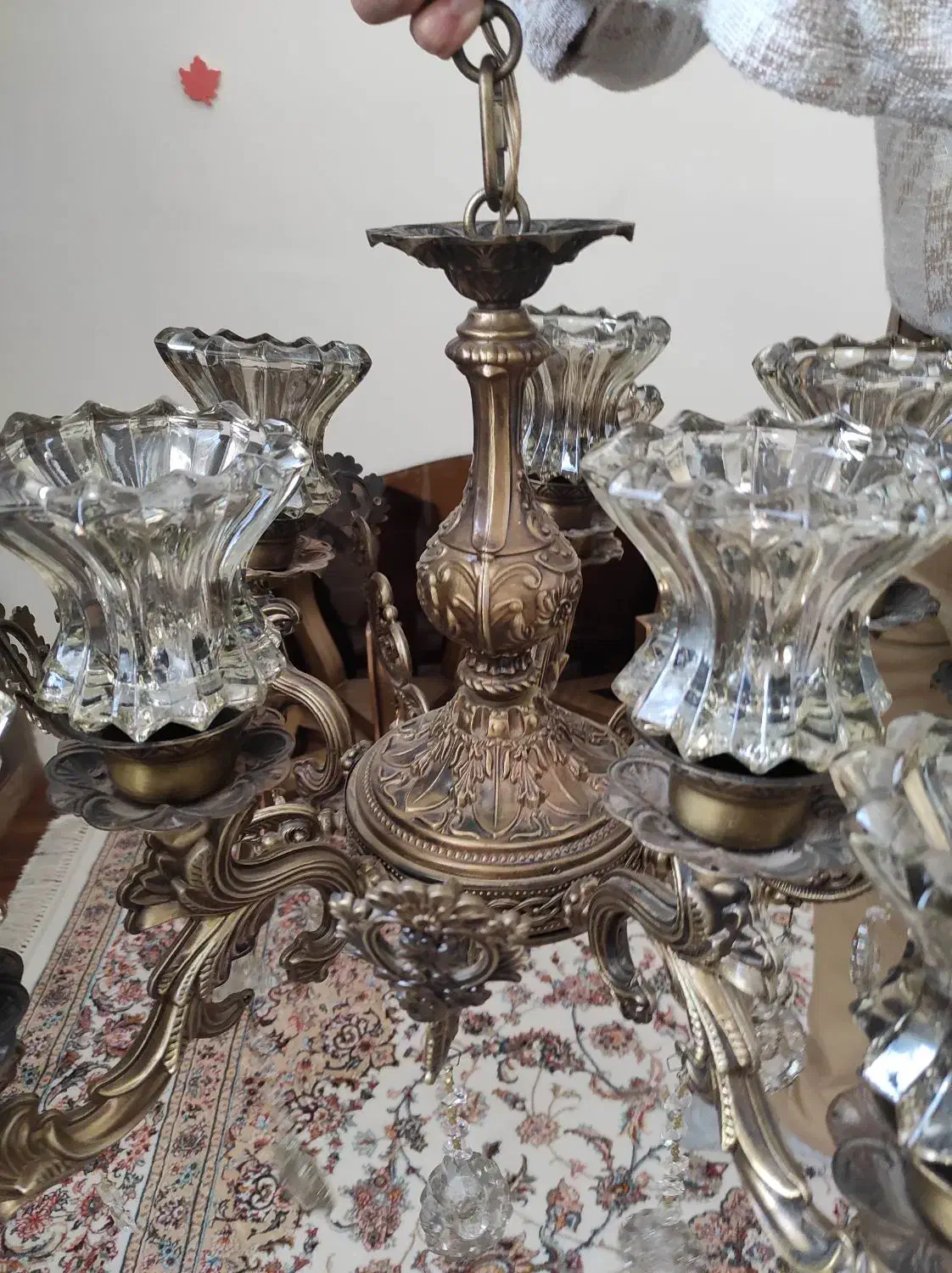 یک جفت لوستر ۵ شاخه آلیاژ طرح برنج|لوستر و چراغ آویز|اصفهان, برازنده|دیوار