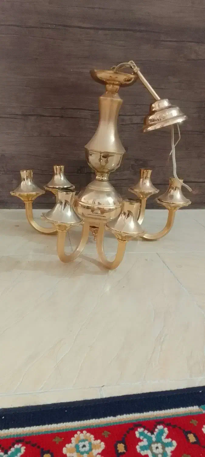 لوستر  برنجی ابکاری طلا|لوستر و چراغ آویز|همدان, |دیوار