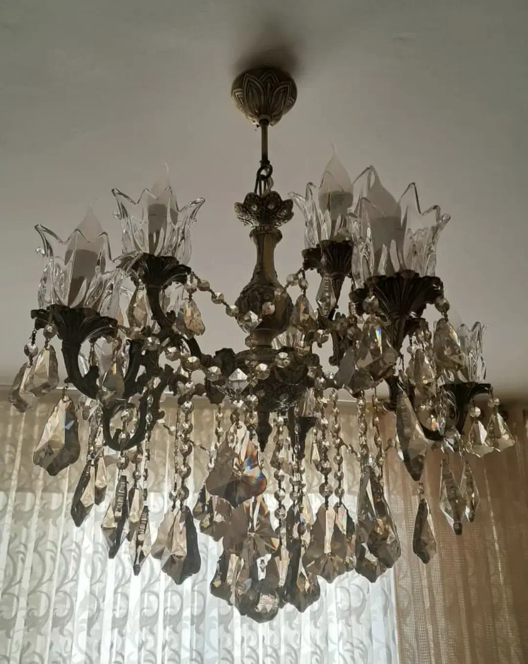 لوستر برنز ۵ شاخه ۱۰ شعله دو عدد|لوستر و چراغ آویز|سهند, |دیوار