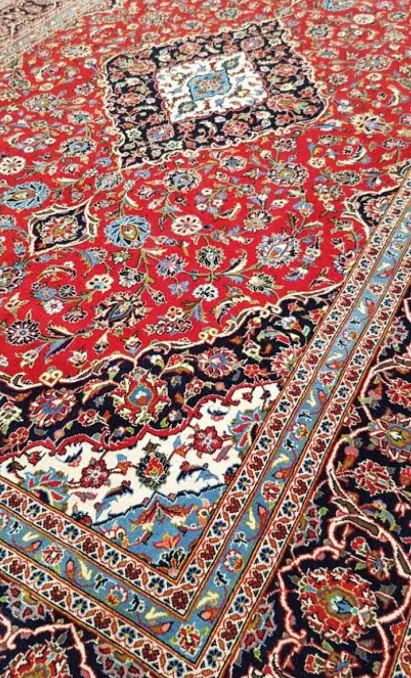 دو تخته فرش دستباف کاشان ۶ متری رنگ لاکی اصیل|فرش|لاهیجان, شقایق|دیوار