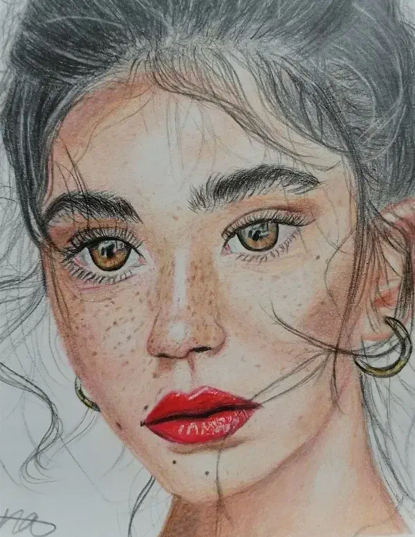 نقاشی چهره با مداد رنگی|تابلو، نقاشی، عکس|قم, شهرک قدس|دیوار