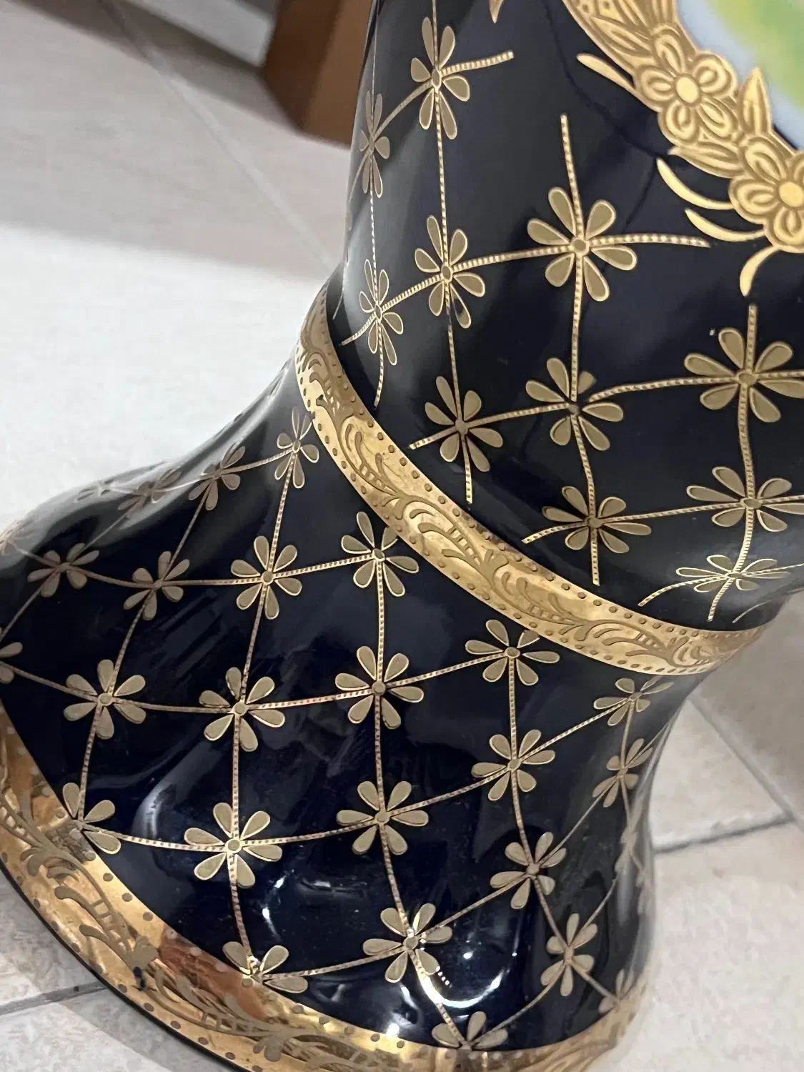 گلدان سرمه ای طلاکوب ۴۵ سانت|صنایع دستی و سایر لوازم تزئینی|تهران, خواجه نظام الملک|دیوار