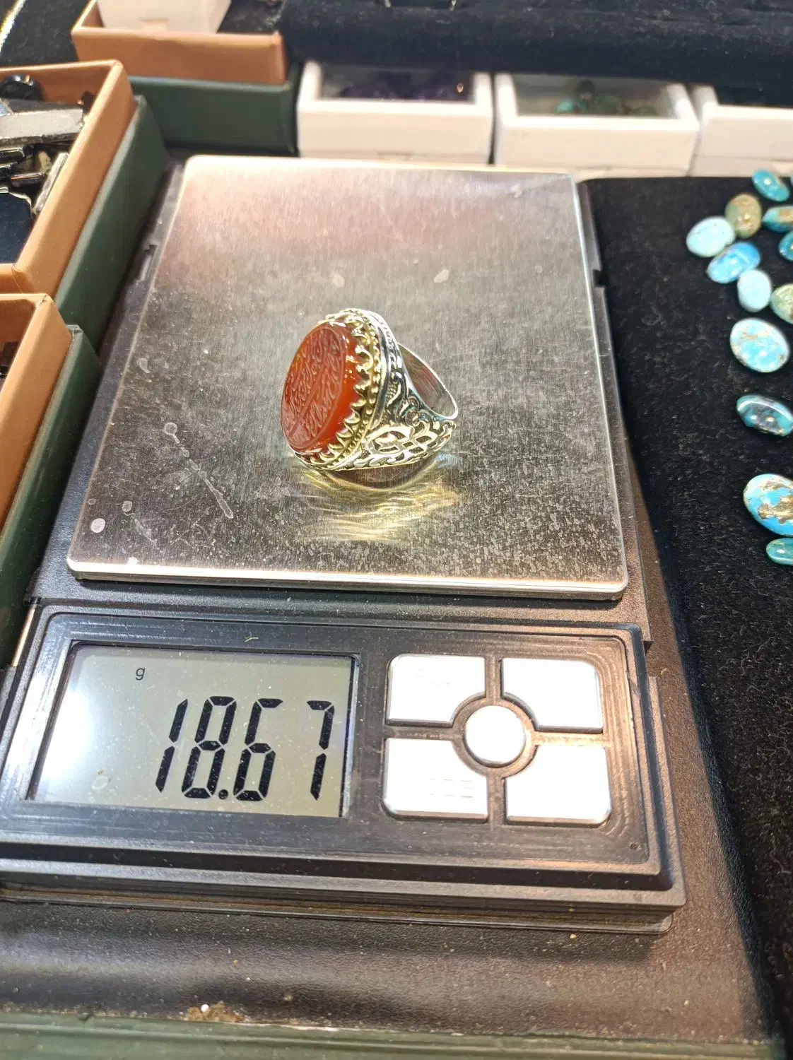 انگشتر عقیق حکاکی دستی|کلکسیون اشیاء عتیقه|قائم‌شهر, |دیوار