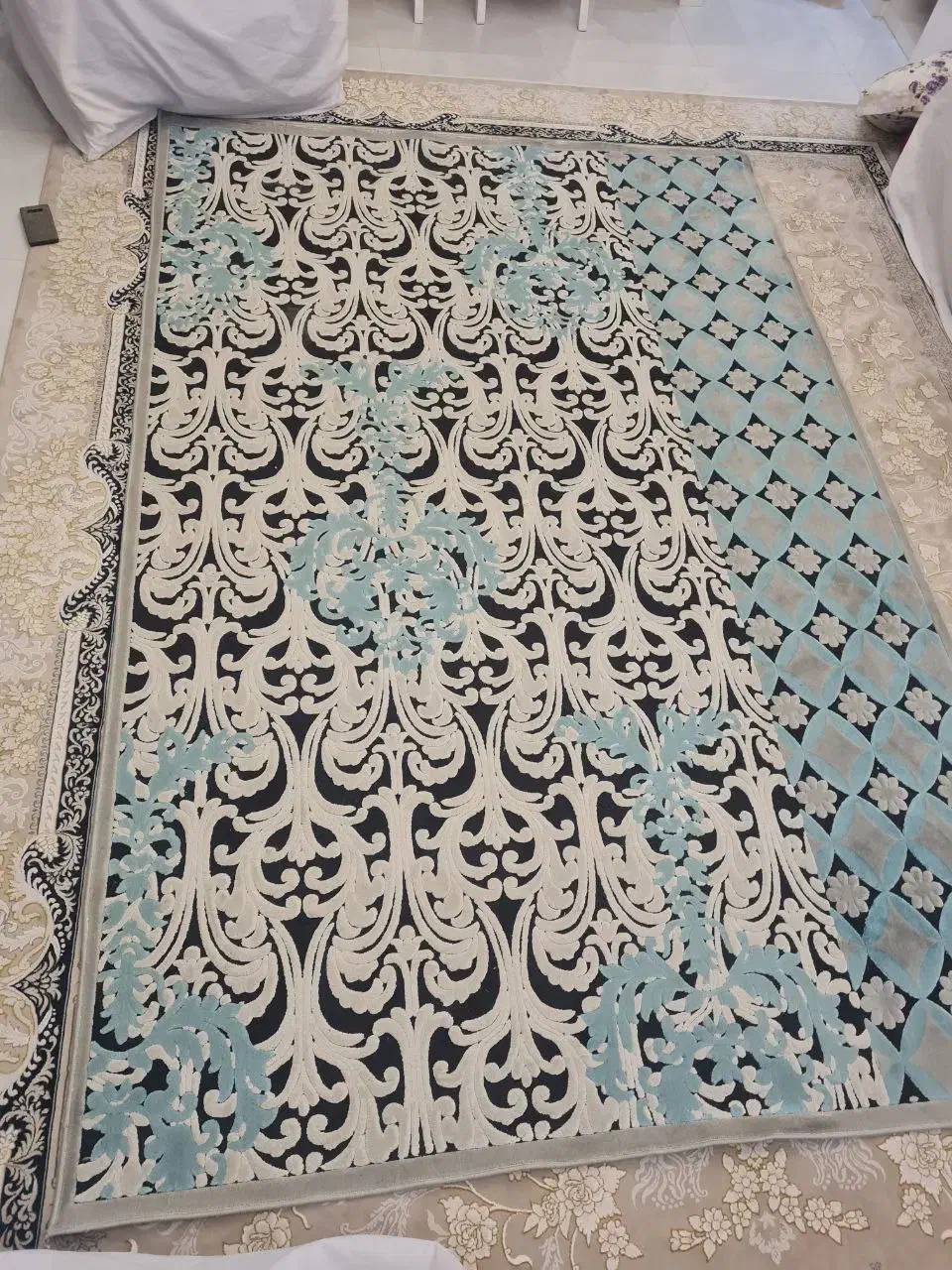 فرش فانتزی آبی رنگ|فرش|خرمدره, |دیوار