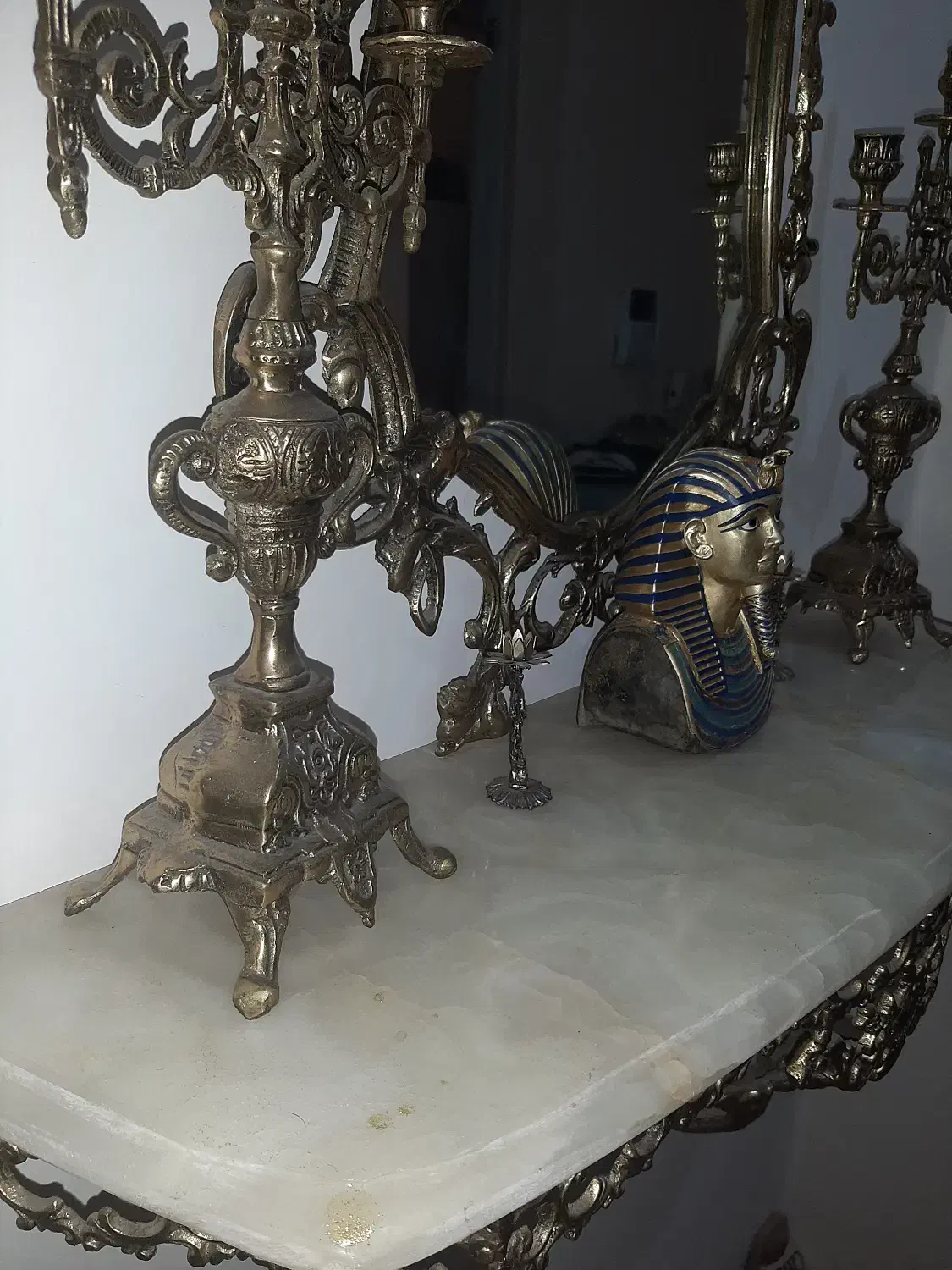 آینه،کنسول دیواری و شمعدان برنجی|صنایع دستی و سایر لوازم تزئینی|ساری, |دیوار