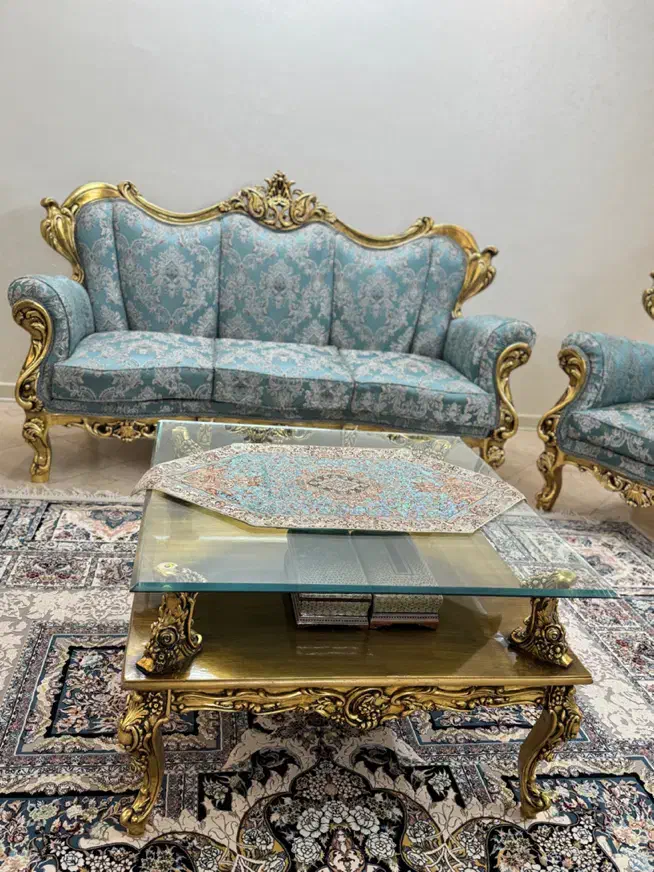 مبل استیل 9 نفره آبی طلایی کلاسیک|مبلمان خانگی و میز عسلی|تهران, هفده شهریور|دیوار