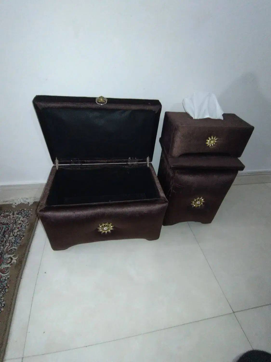 صندوقچه چادر نماز وجا دستمالی وسطل آشغال ست مخملی|صنایع دستی و سایر لوازم تزئینی|مشهد, پورسینا|دیوار