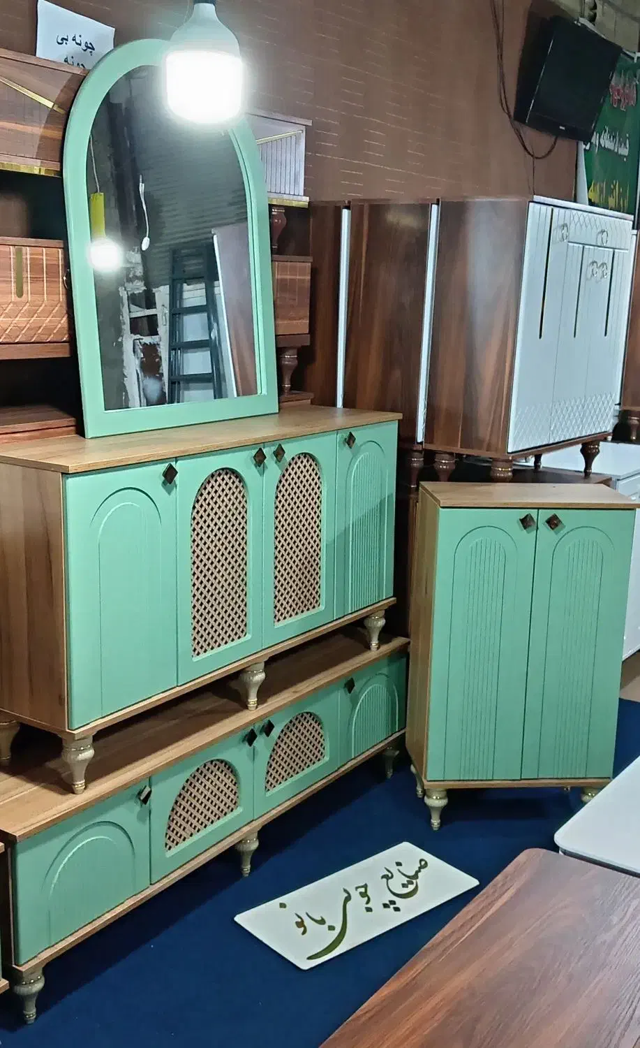 ست جهیزیه عروس کنسول آینه میزتلویزیون جاکفشی حصیری|بوفه، ویترین، کنسول|قم, قلعه کامکار|دیوار