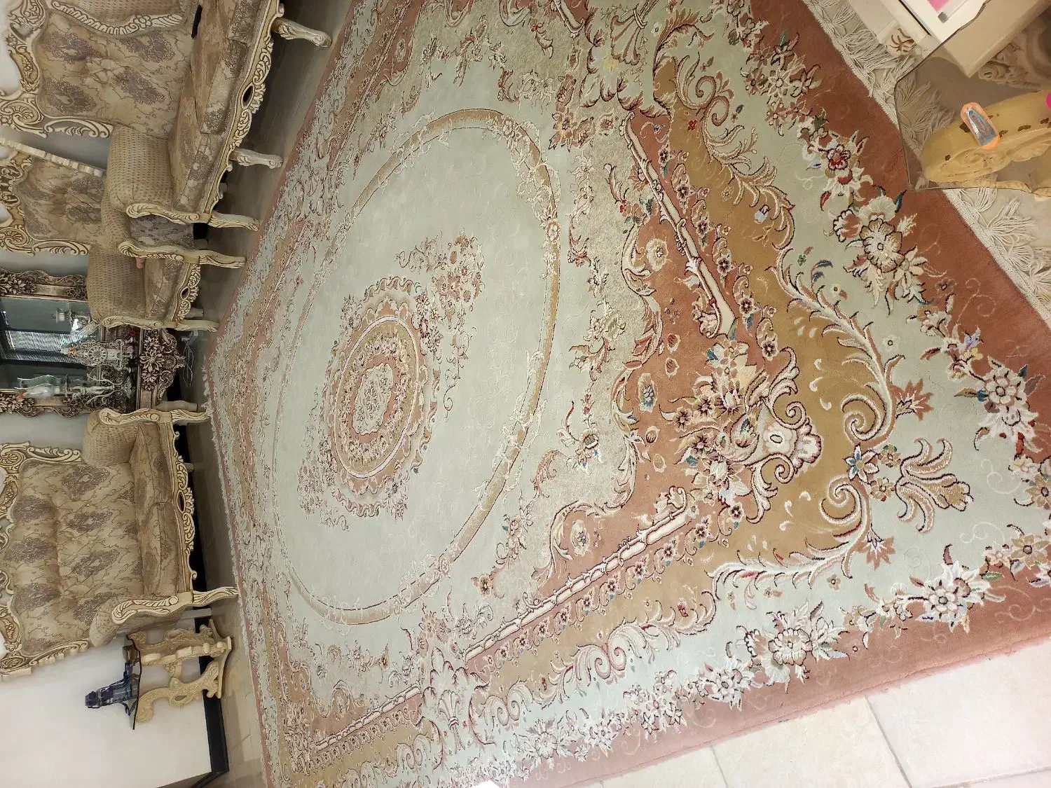 قالی 12متری کرمی جنس نخ پنبه|فرش|علیآباد کتول, |دیوار