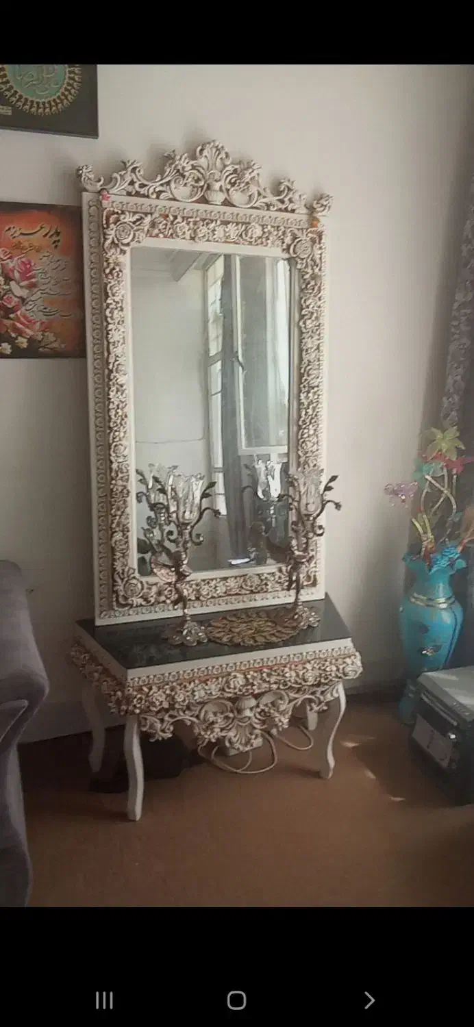 آینه شعمدون با میز تلویزیون درحدنو|بوفه، ویترین، کنسول|مشهد, پورسینا|دیوار