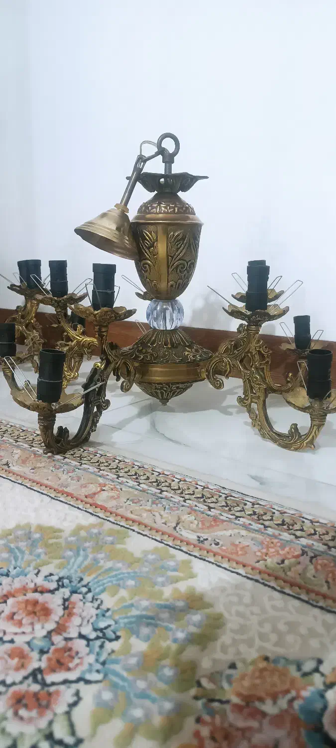 لوستر برنز پنج شاخه ده شعله|لوستر و چراغ آویز|باقرشهر, |دیوار