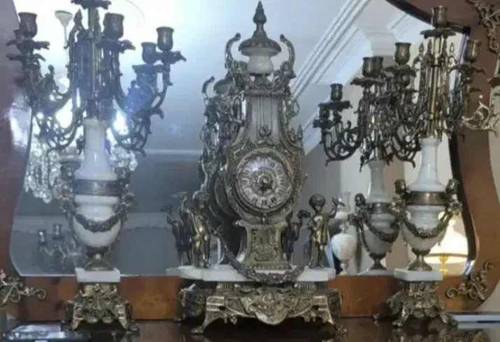 ساعت وشمعدان برنج و سنگ مرمرسفارشی مناسب جهاز|کلکسیون اشیاء عتیقه|تهران, کرمان|دیوار