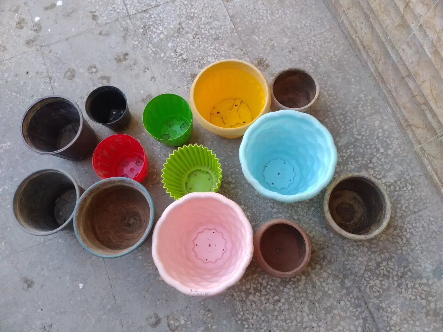 تعدای گلدان سفالی و پلاستیکی سالم و تمیز|گل و گیاه طبیعی|گنبد کاووس, |دیوار